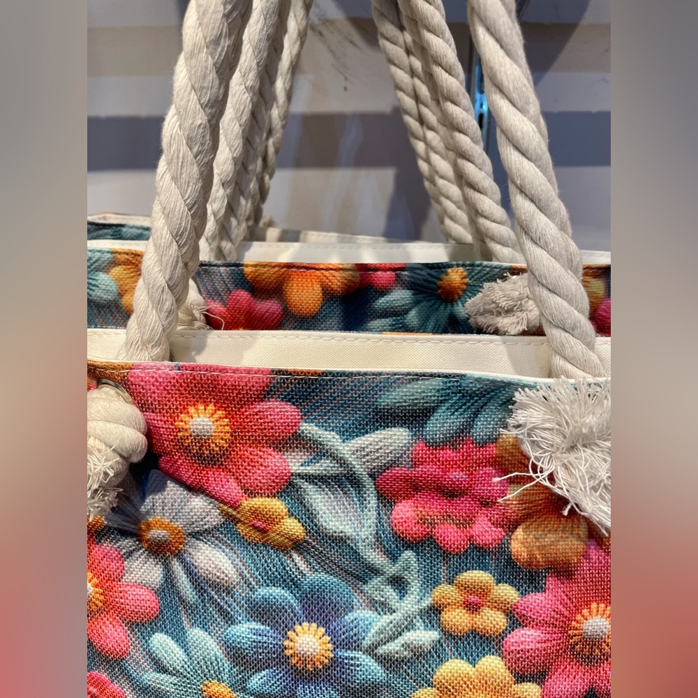 NEW Floral Multicolor Tote Bag with Rope Handles - Picture 7 of 7